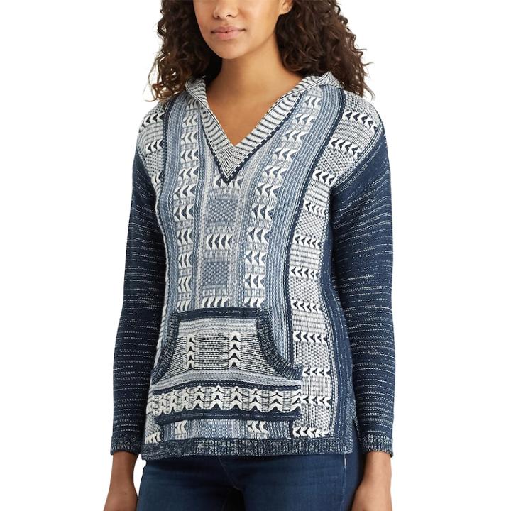 Women's Chaps Marled Hooded Sweater, Size: Large, Blue (navy)