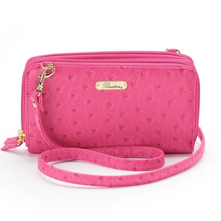 Buxton Ostrich Brights Ultimate Organizer Convertible Clutch, Women's, Light Pink
