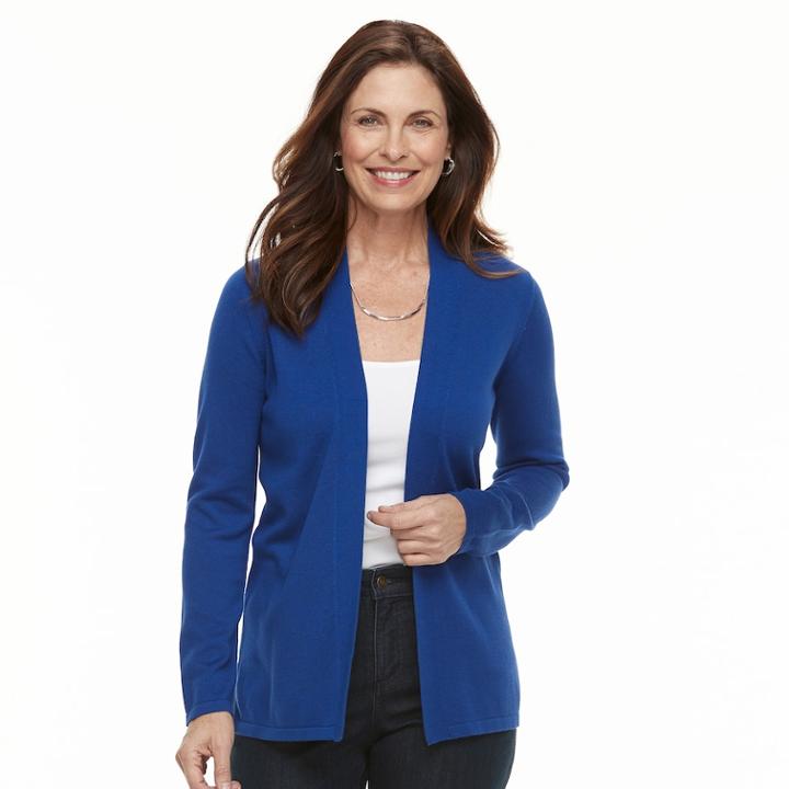 Women's Croft & Barrow&reg; Essential Open Front Cardigan, Size: Xs, Dark Blue