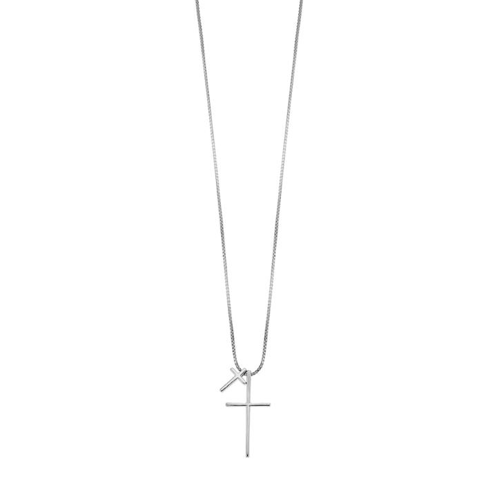 Sterling Silver Double Cross Pendant Necklace, Women's, Size: 18
