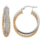Two Tone Sterling Silver Twisted Rope Glitter Hoop Earrings, Women's