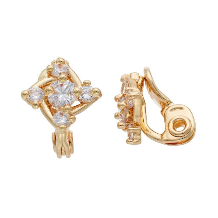 Napier Cubic Zirconia Square Nickel Free Clip-on Earrings, Women's, Gold