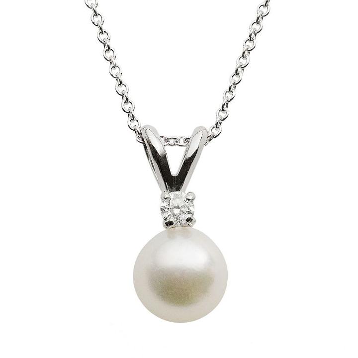 18k White Gold Aa Akoya Cultured Pearl And Diamond Accent Pendant 16 In, Women's, Size: 16