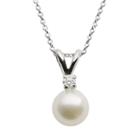 18k White Gold Aa Akoya Cultured Pearl And Diamond Accent Pendant 16 In, Women's, Size: 16