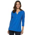 Women's Croft & Barrow&reg; Pleated Henley Top, Size: Medium, Med Blue