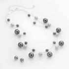 Silver Tone Simulated Pearl Multistrand Necklace And Drop Earring Set, Women's, Grey