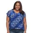 Plus Size Dana Buchman Layered Mesh V-neck Top, Women's, Size: 3xl, Med Blue