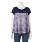 Juniors' Rewind Printed Mix-media Tee, Girl's, Size: Medium, Blue (navy)