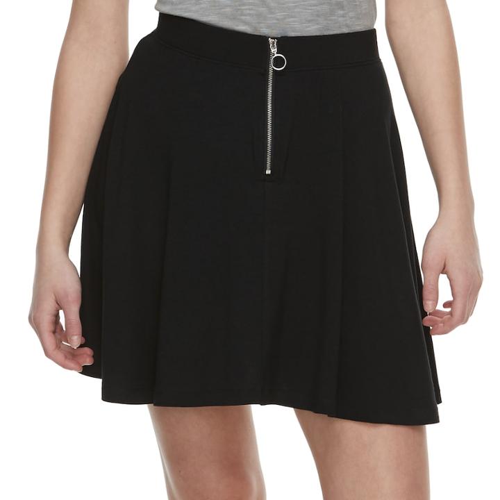 Juniors' So&reg; Zip-front Skater Skirt, Teens, Size: Medium, Black