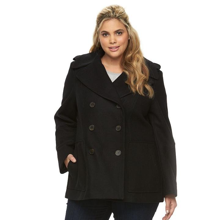 Plus Size Croft & Barrow&reg; Double-breasted Wool Blend Peacoat, Women's, Size: 1xl, Black