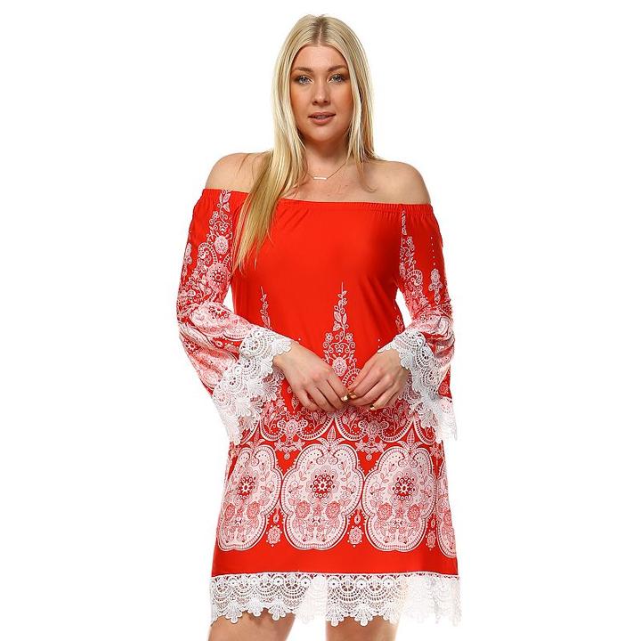 Plus Size White Mark Print Off-the-shoulder Dress, Women's, Size: 3xl, Ovrfl Oth