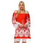 Plus Size White Mark Print Off-the-shoulder Dress, Women's, Size: 3xl, Ovrfl Oth