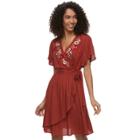 Women's Sonoma Goods For Life&trade; Embroidered Wrap Dress, Size: Large, Red/coppr (rust/coppr)