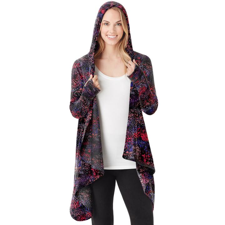 Plus Size Cuddl Duds Fleece Hooded Wrap Cardigan, Women's, Size: 2x/3x, Abstract