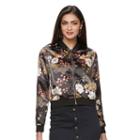 Women's Jennifer Lopez Floral Sequin Bomber Jacket, Size: Xxl, Black