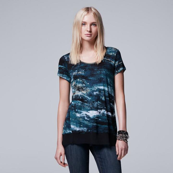 Petite Simply Vera Vera Wang Printed Chiffon-trim Tee, Women's, Size: Xl Petite, Dark Green