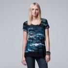 Petite Simply Vera Vera Wang Printed Chiffon-trim Tee, Women's, Size: Xl Petite, Dark Green