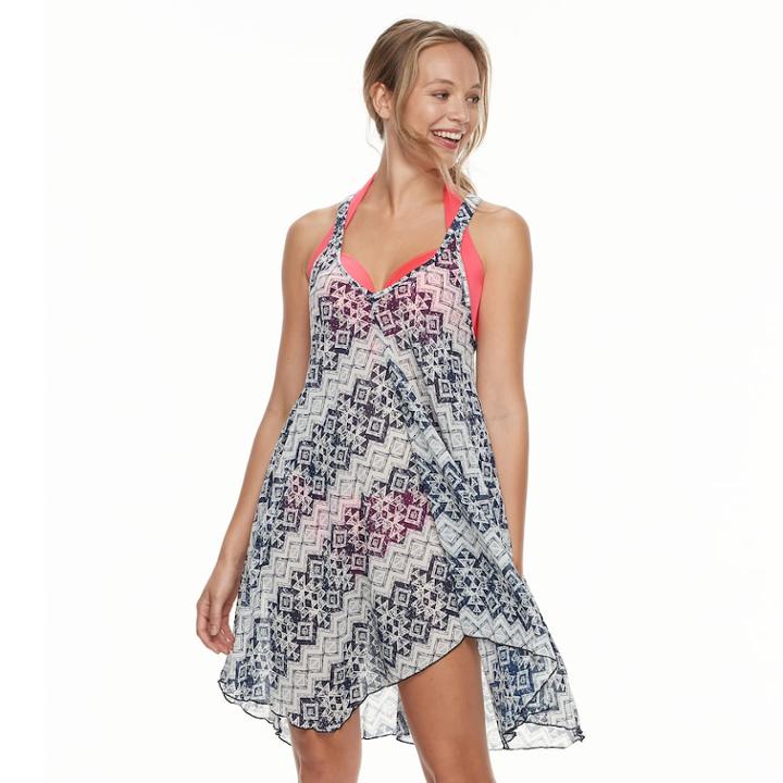 Women's Portocruz Geometric Racer Back Cover-up Dress, Size: Medium, Blue (navy)