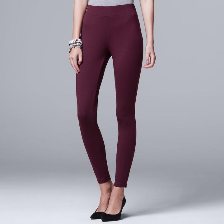 Women's Simply Vera Vera Wang Pull-on Ponte Skinny Pants, Size: Xs, Red