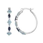 Sterling Silver Sapphire And Swiss Blue Topaz Hoop Earrings, Women's