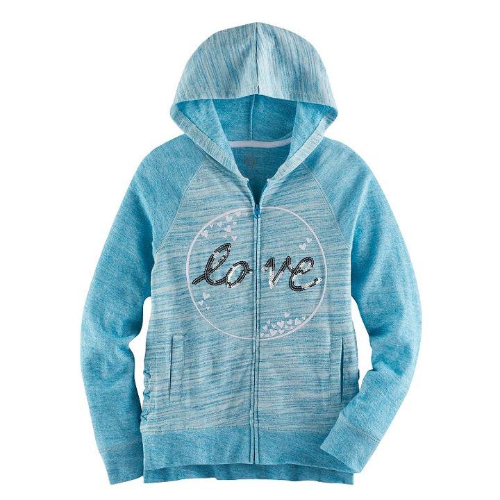 Girls 7-16 & Plus Size So&reg; Sequin Lattice Hem Zip-up Hoodie, Size: 18 1/2, Med Blue