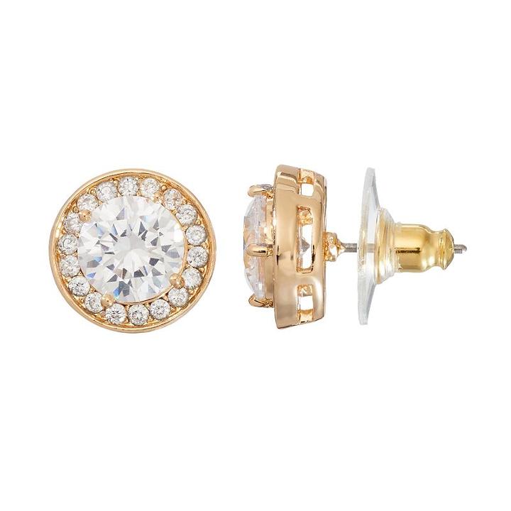 Dana Buchman Cubic Zirconia Halo Nickel Free Round Stud Earrings, Women's, Gold