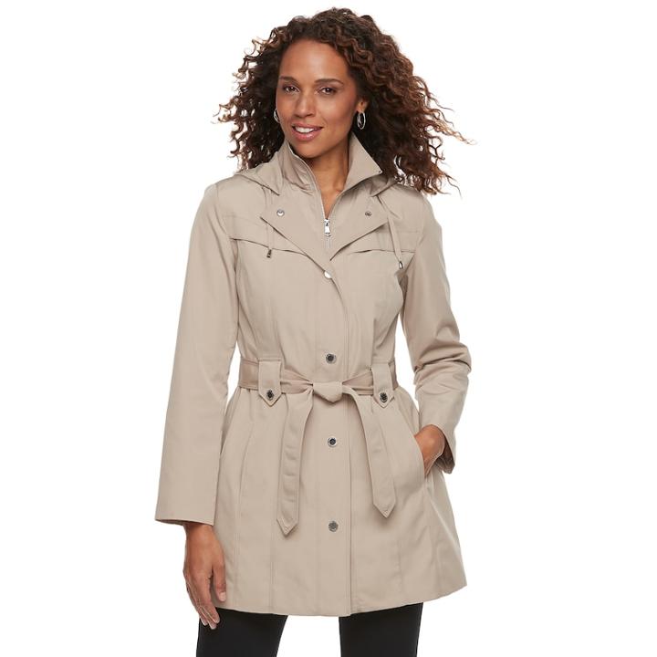 Women's Tower By London Fog Hooded Rain Jacket, Size: Medium, Lt Beige