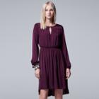 Women's Simply Vera Vera Wang Smocked Peasant Dress, Size: Small, Purple