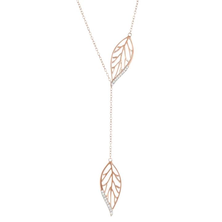 14k Rose Gold Over Silver 1/10 Carat T.w. Diamond Leaf Y Necklace, Women's, Size: 18, White