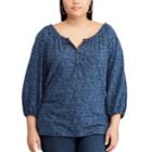 Plus Size Chaps Printed Ruffled Top, Women's, Size: 2xl, Blue
