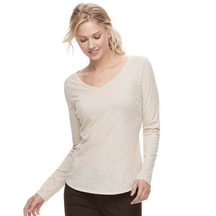Women's Sonoma Goods For Life&trade; Essential V-neck Tee, Size: Large, Lt Beige