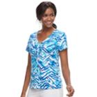 Women's Caribbean Joe Floral Woven Tee, Size: Medium, Blue