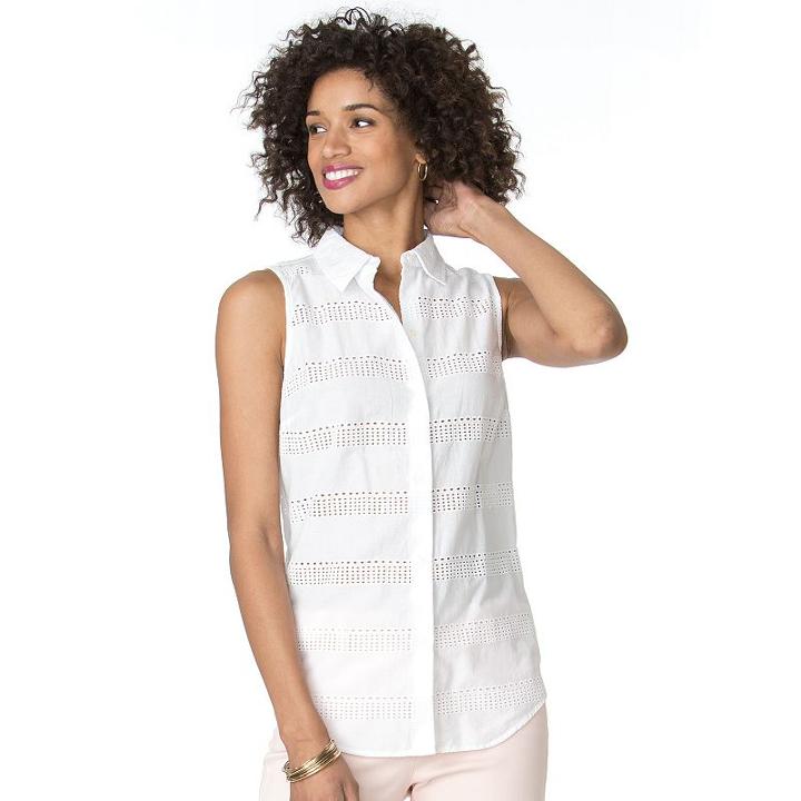 Women's Chaps Eyelet Shirt, Size: Large, White