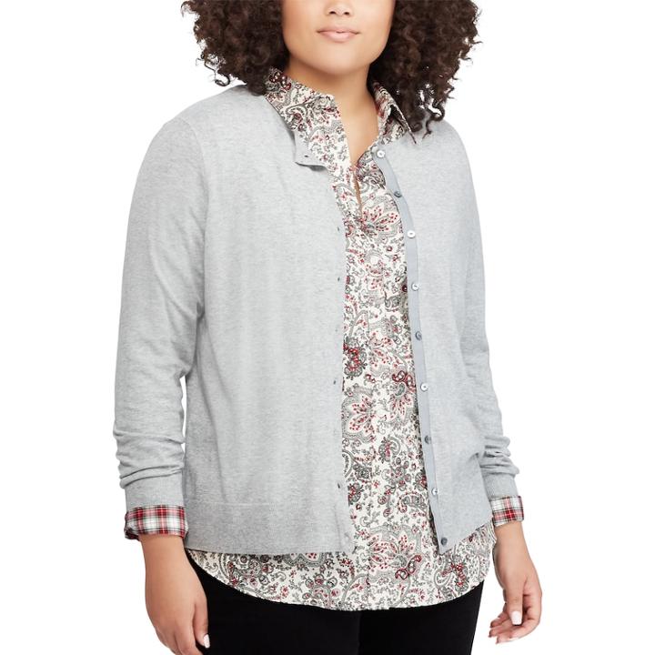 Plus Size Chaps Button-front Cardigan, Women's, Size: 3xl, Grey