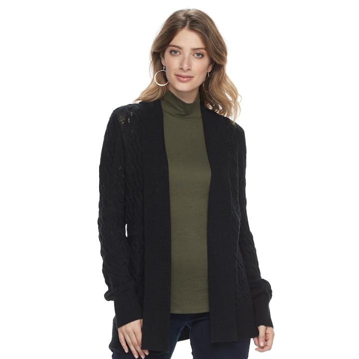 Women's Croft & Barrow® Basketweave Cardigan Sweater, Size: Xl, Black