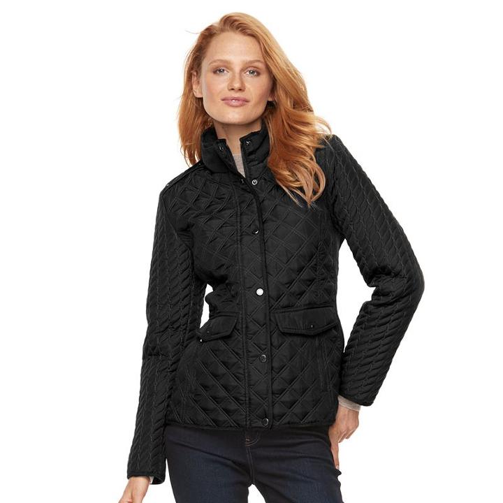 Women's Weathercast Quilted Faux-suede Trim Barn Jacket, Size: Xl, Black