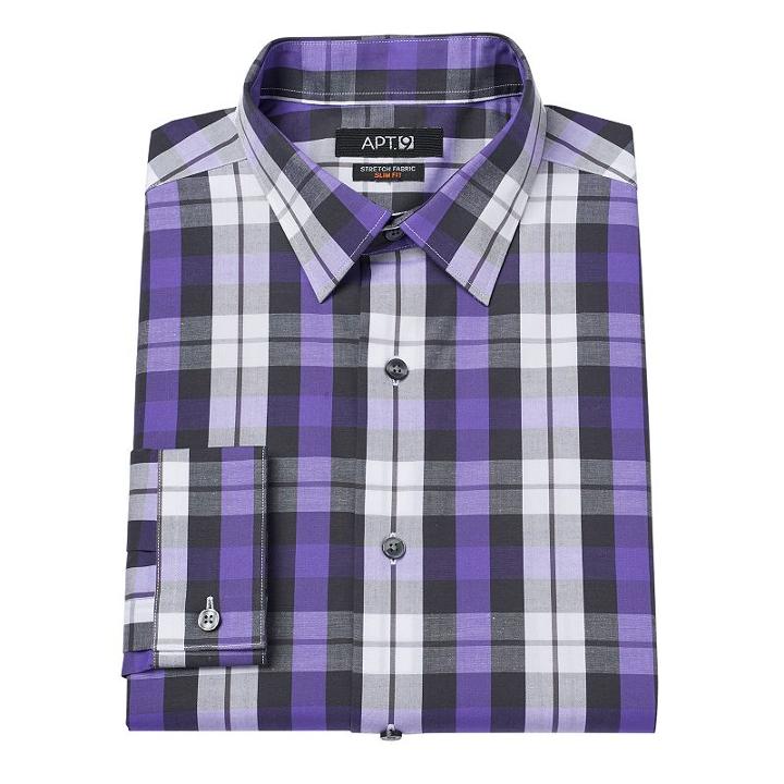 Big & Tall Men's Apt. 9&reg; Slim Tall Stretch Spread-collar Dress Shirt, Size: 17.5 36/7t, Purple