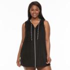 Plus Size Beach Scene French Terry Vest Cover-up, Women's, Size: 1xl, Black