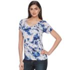 Petite Jennifer Lopez Print Shirred V-neck Tee, Women's, Size: S Petite, Light Blue