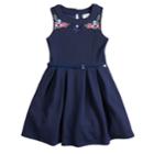 Girls 7-16 Beautees Embroidered Floral Belted Skater Dress, Size: 7, Blue (navy)