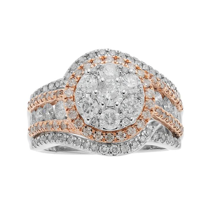 10k White Gold Two Tone 2 Carat T.w. Diamond Cluster Ring, Women's, Size: 8