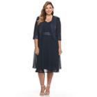 Plus Size Le Bos Glitter Trim Dress & Jacket Set, Women's, Size: 20 W, Blue (navy)