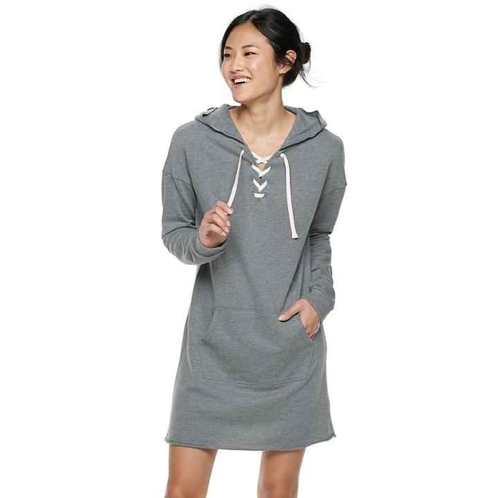 Juniors' So&reg; Lace-up Hooded Popover Dress, Teens, Size: Xs, Med Grey