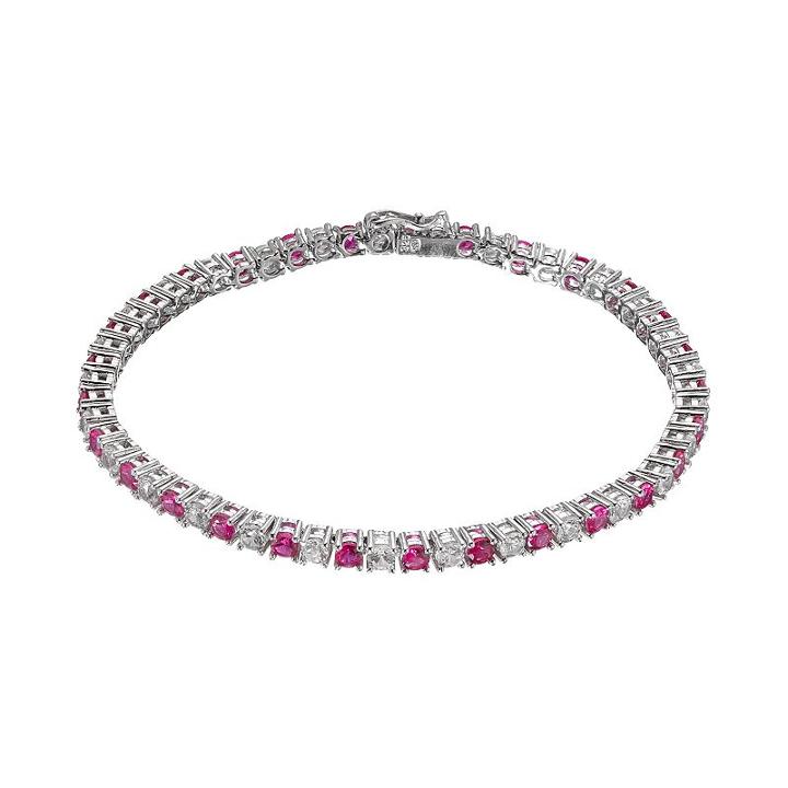 Lab-created Ruby & Lab-created White Sapphire Sterling Silver Tennis Bracelet, Women's, Size: 7.5, Red