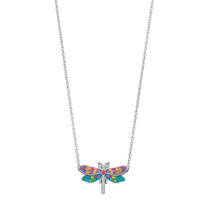 Silver Plated Crystal Dragonfly Necklace, Women's, Size: 18, Green