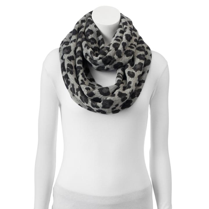 Apt. 9&reg; Leopard Print Knit Infinity Scarf, Women's, Black