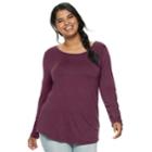 Juniors' Plus Size Mudd&reg; Crewneck Tee, Teens, Size: 3xl, Drk Purple