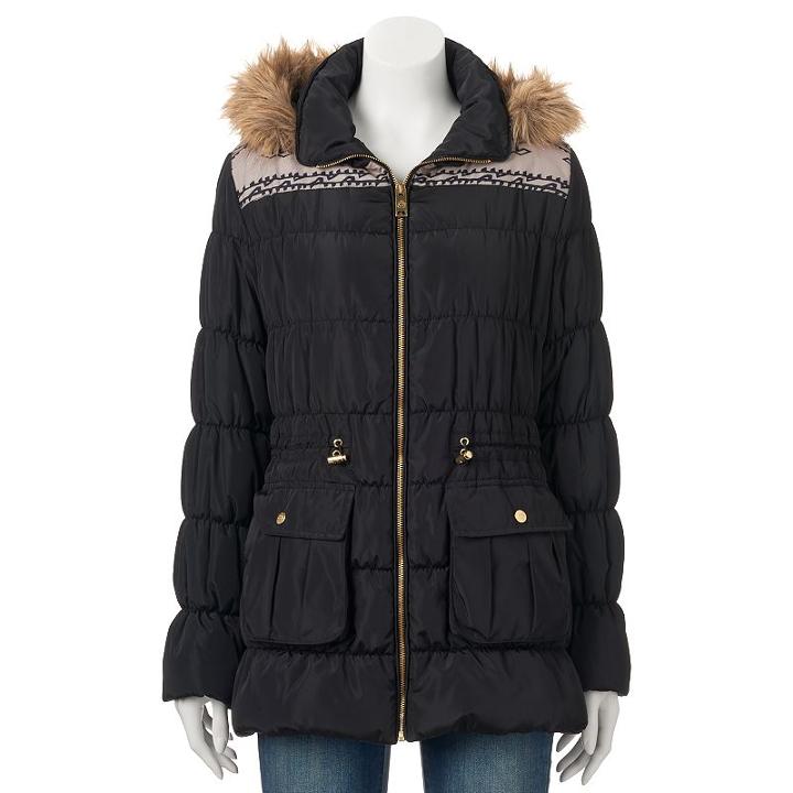 Juniors' Coffee Shop Faux-fur Puffer Anorak Jacket, Girl's, Size: Xl, Black