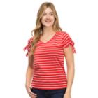 Women's Izod Slit-sleeve Knot Tee, Size: Large, Red Stripe