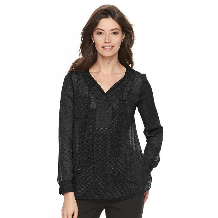 Petite Dana Buchman Sheer Splitneck Blouse, Women's, Size: Xl Petite, Black